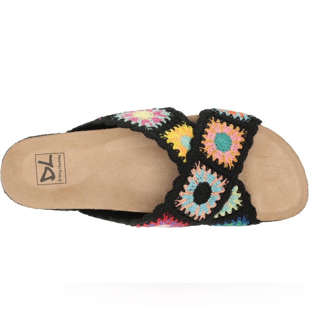 DIRTY LAUNDRY Women’s Play Platform Slide Multicolor Crochet Sandals Size 8.5
